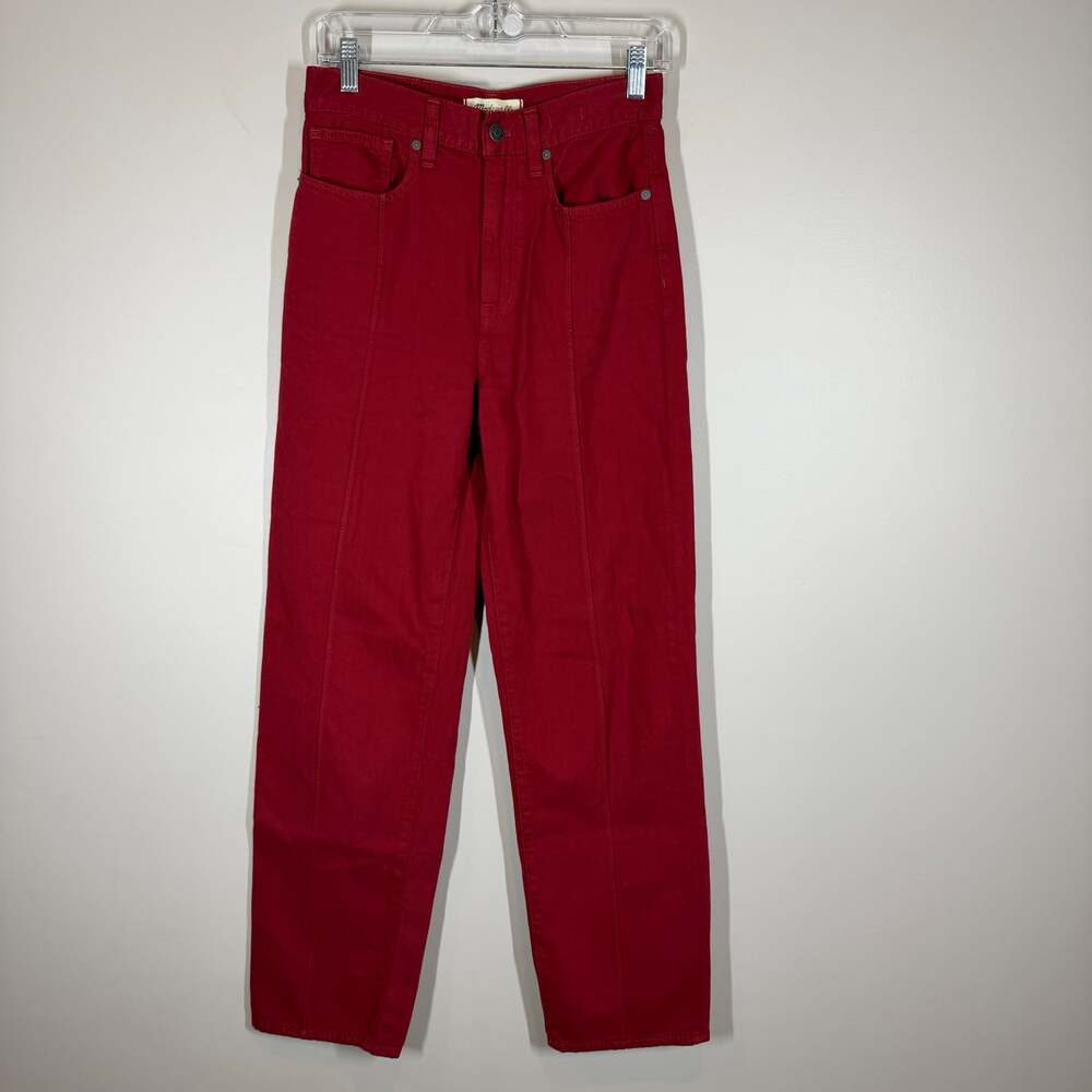 Madewell Baggy Straight Jeans Size 25 Red High Rise Front Seam Detail